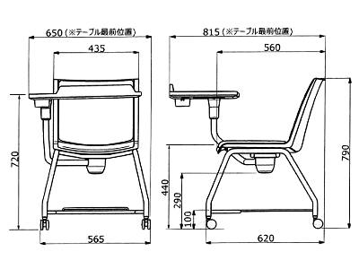 リプロチェアの寸法図